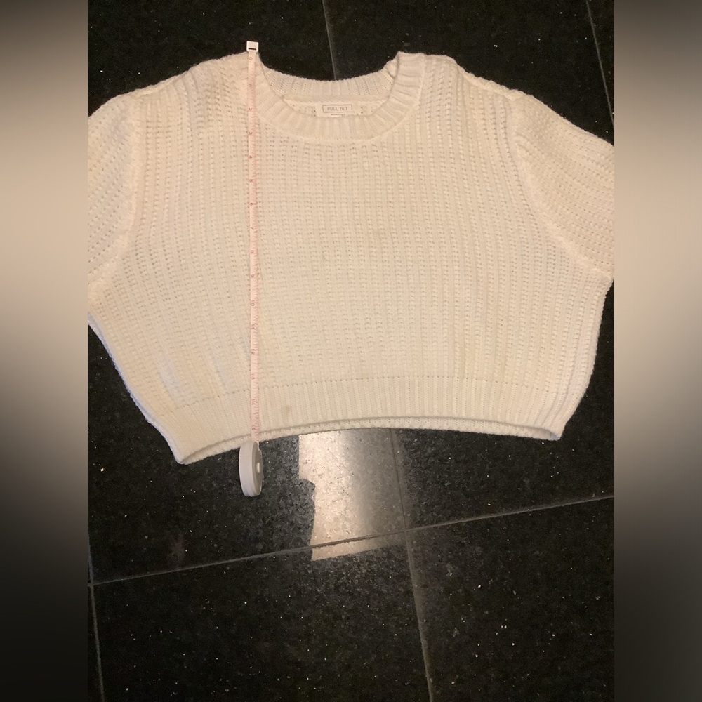 Coquette Women’s Full Tilt White Cropped Crew Neck Sweater - Picture 7 of 8